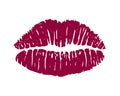 Female pink lipstick kiss isolated on white background.