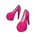 Female pink shoes with high heels. Vector icon