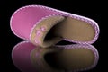 Female Pink Slipper on Black Background, isolated product