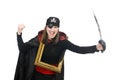 The female pirate with sword and photo frame Royalty Free Stock Photo