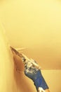 Female plasterer painter repairing a ceiling indoor Royalty Free Stock Photo