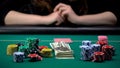 Female player putting money and house key on table, poker bluff, confidence Royalty Free Stock Photo