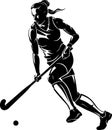 Female Playing Field Hockey in Front View