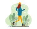 Female playing roller skate vector illustration in flat style Royalty Free Stock Photo