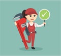 Female plumber standing with checklist sign