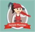 Female plumber with stopcock on emblem