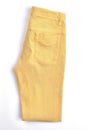 Female pockets yellow trousers.