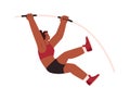 Female pole vault athlete, flat vector illustration isolated on white background. Royalty Free Stock Photo