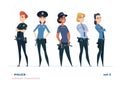 Female police officer collection. Young cheerful police women. Police girls character collection