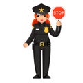 Female police officer stop sign policeman woman law justice cop crime protection cartoon flat design character isolated Royalty Free Stock Photo