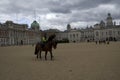 Female police riding horse in London England