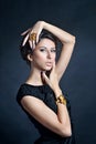 Female portrait of cute lady isolated on a black background Royalty Free Stock Photo