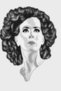 Female portrait with fashionable hairstyle. Black and white illustration