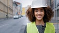 Female portrait worker profession close-up african american woman girl with curly hair civil engineer professional