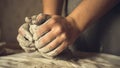 Female potter works with clay, craftsman hands close up Royalty Free Stock Photo