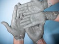 Female potter works with clay, craftsman hands close up, kneads and moistens the clay Royalty Free Stock Photo