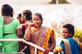 Female praying to the Hindu gods Shiva & Parvati statue in Visakhapatnam India