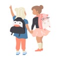 Female preschoolers holding hands semi flat color vector characters