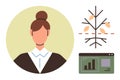 Female professional with data analysis chart, decision tree, and analytics visualization concept Royalty Free Stock Photo