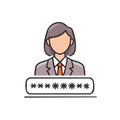 Female professional with password protected access symbol representing secure credentials Royalty Free Stock Photo