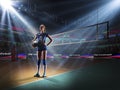 Female professional volleyball player on grand court Royalty Free Stock Photo