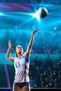 Female professional volleyball players in action on grand court Royalty Free Stock Photo