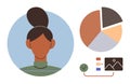 Female Profile Avatar with Pie Chart and Infographic Elements for Data Analysis and Business Concepts Royalty Free Stock Photo