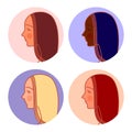 Female profile avatars with elegant haircut vector icons. Lovely heads of women with chiseled features and red hair like