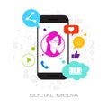 Female Profile On Cell Smart Phone Screen With Social Media Icons Network Communication Concept Royalty Free Stock Photo