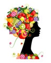 Female profile silhouette, hairstyle with fruits Royalty Free Stock Photo