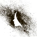Female profile silhouette, ink stains