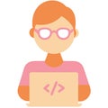 Female Programmer Vector Illustration with Laptop and Glasses Coding Design