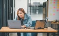 Female programmer working on coding, software development and web design.Concept technology development Royalty Free Stock Photo