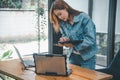 Female programmer working on coding, software development and web design.Concept technology development Royalty Free Stock Photo