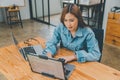 Female programmer working on coding, software development and web design.Concept technology development Royalty Free Stock Photo