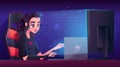 Female programmer working on computer at night