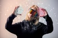 programmer works with personal data in virtual glasses