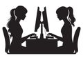 Female Programmers Silhouette Working at Desktops in Office Setting
