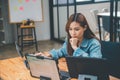 Female programmers are thinking and planning to work on programming, software coding and web design.Concept technology development Royalty Free Stock Photo