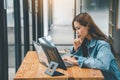 Female programmers are thinking and planning to work on programming, software coding and web design.Concept technology development Royalty Free Stock Photo