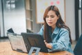 Female programmers are thinking and planning to work on programming, software coding and web design.Concept technology development Royalty Free Stock Photo