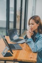 Female programmers are thinking and planning to work on programming, software coding and web design.Concept technology development Royalty Free Stock Photo