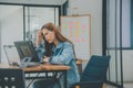 Female programmers are thinking and planning to work on programming, software coding and web design.Concept technology development Royalty Free Stock Photo