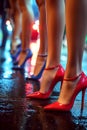 female prostitute girls in miniskirts and high heels at night Royalty Free Stock Photo