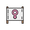 Female protest banner, feminism, girl power flat color line icon.