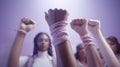 A women protestor raised fists, feminist movement empowerment. Generative AI