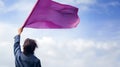 A female protestor purple flag, feminist movement empowerment. Generative AI