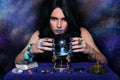 Psychic with crystal ball and tarot cards, Shallow DOF