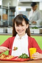 Female Pupil Sitting At Table In School Cafeteria Eating Healthy Royalty Free Stock Photo