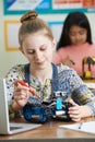 Female Pupils In Science Lesson Studying Robotics